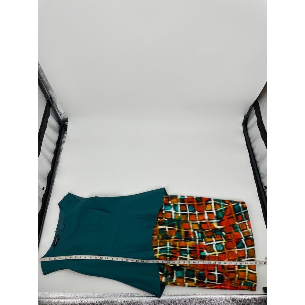 Lafayette 148 Teal Peplum Bodice Abstract Geometric Dress Size 6 Sleeveless - Picture 6 of 8